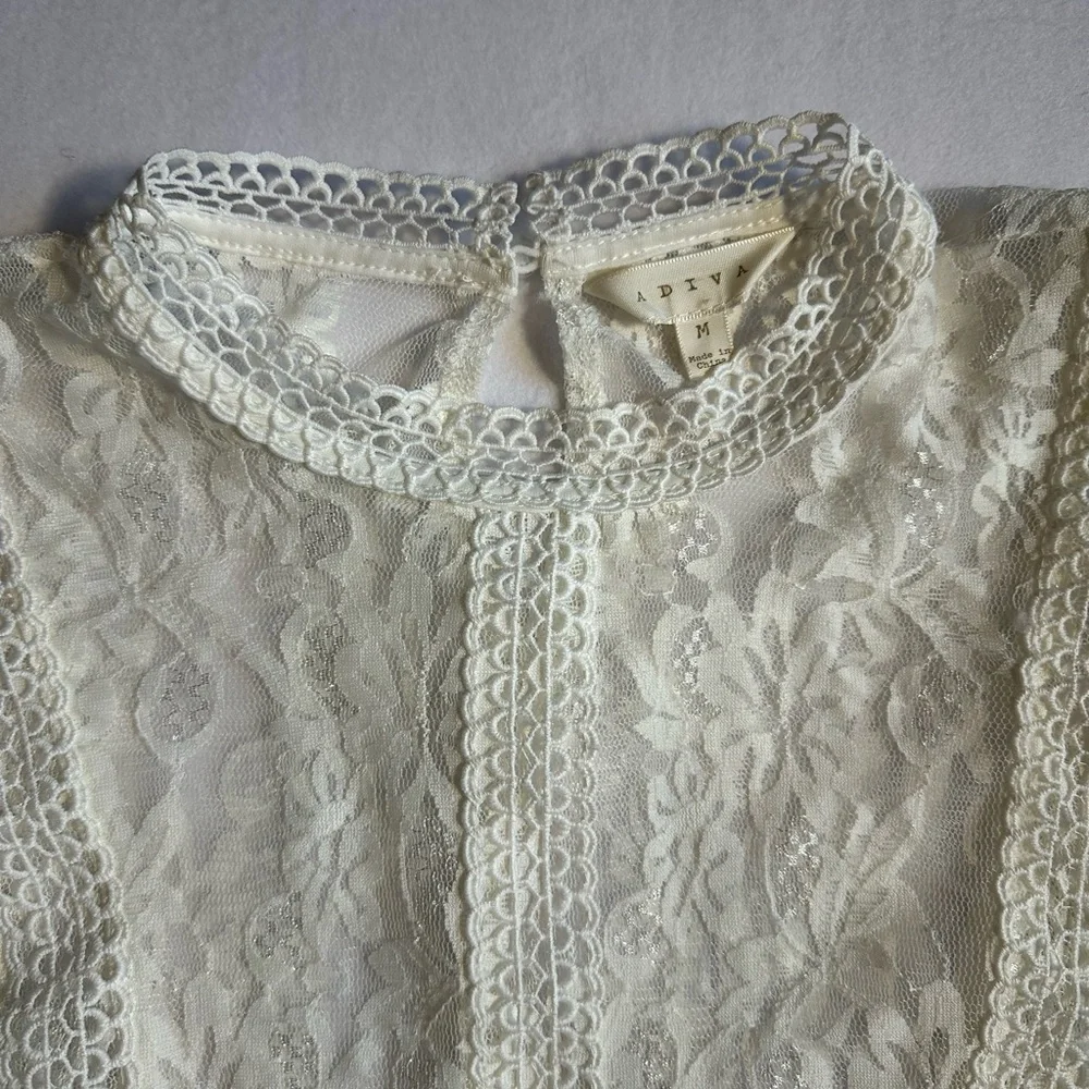 Adiva Cream Lace Western Blouse Rodeo Cowgirl Top Boho Prairie Romantic Size M - Picture 3 of 8